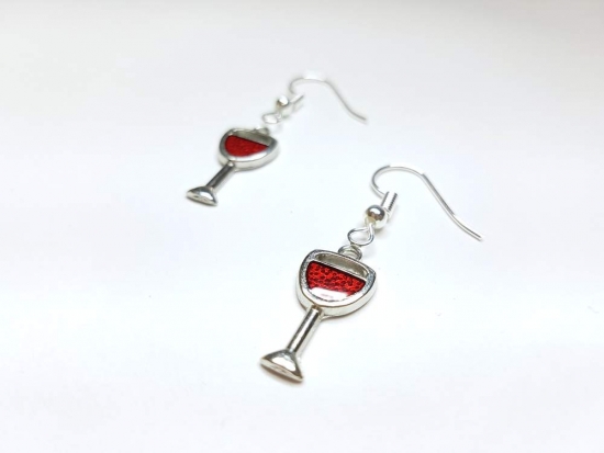 Preview: Weinglas Ohrringe silberfarben rot